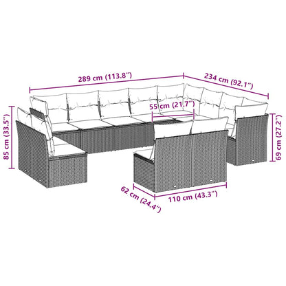 12-delige Loungeset met kussens poly rattan lichtgrijs