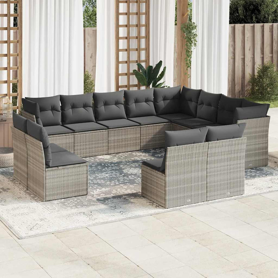 12-delige Loungeset met kussens poly rattan lichtgrijs
