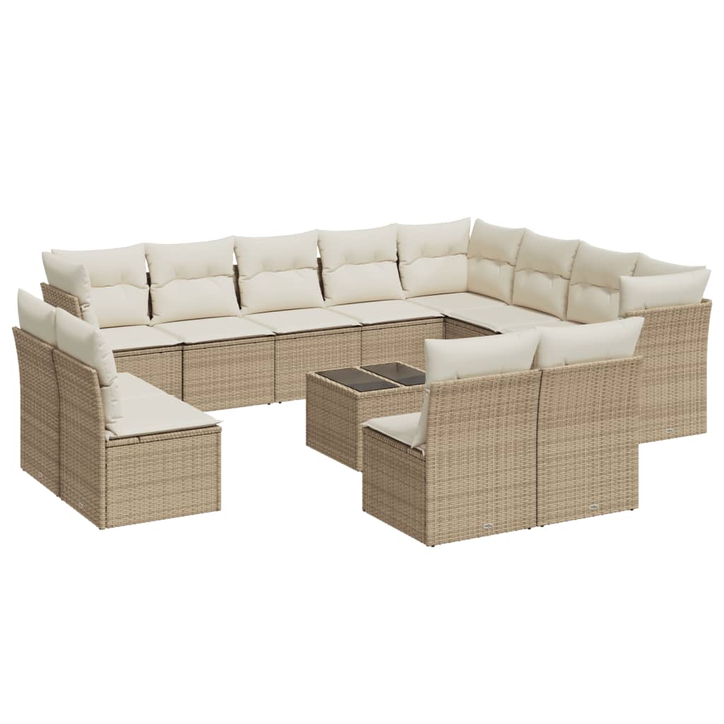 13-Delige Loungeset Met Kussens Poly Rattan Beige