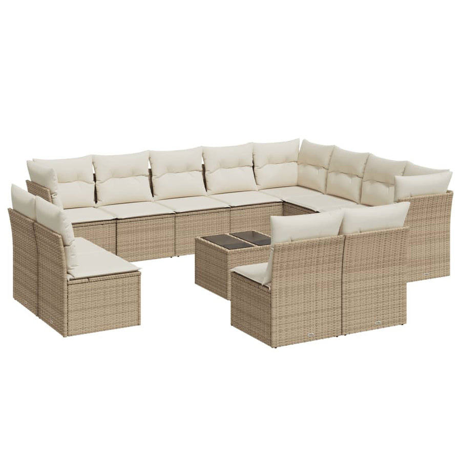 13-Delige Loungeset Met Kussens Poly Rattan Beige