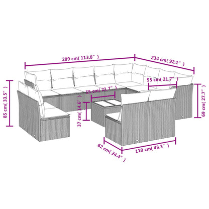 13-Delige Loungeset Met Kussens Poly Rattan Grijs