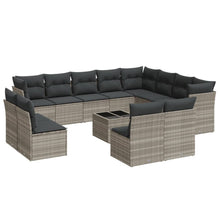 13-delige Loungeset met kussens poly rattan lichtgrijs