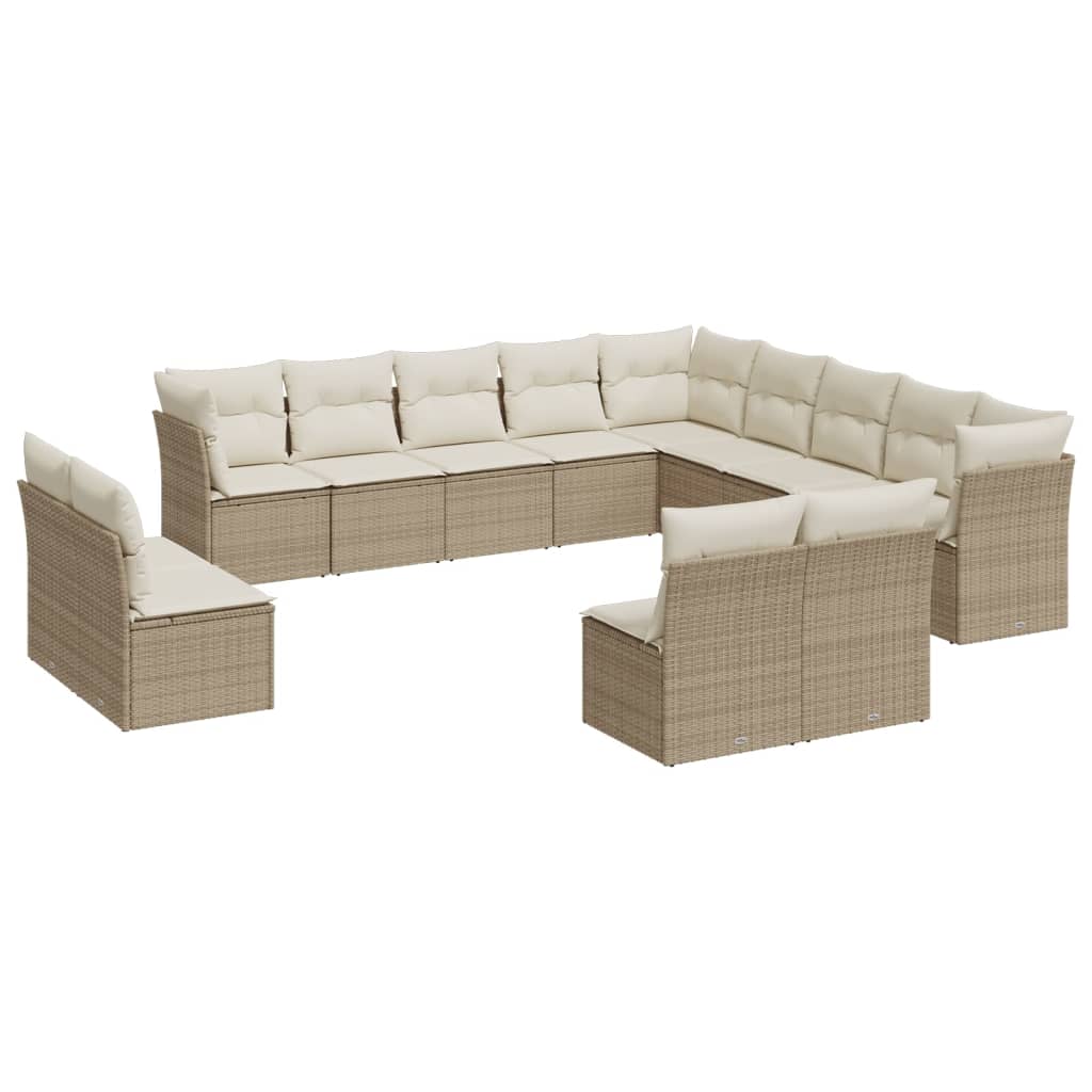13-Delige Loungeset Met Kussens Poly Rattan Beige