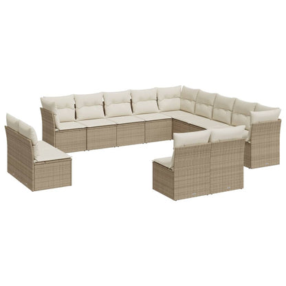 13-Delige Loungeset Met Kussens Poly Rattan Beige