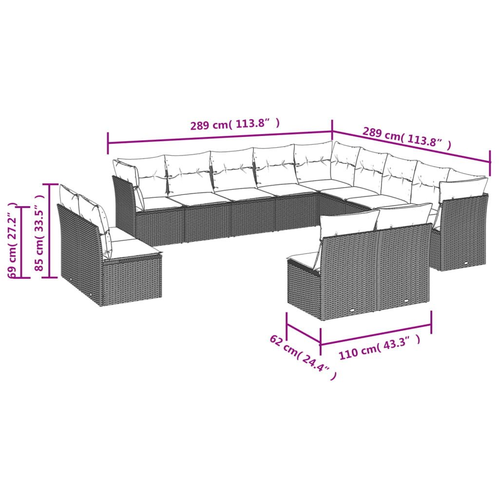 13-Delige Loungeset Met Kussens Poly Rattan Beige