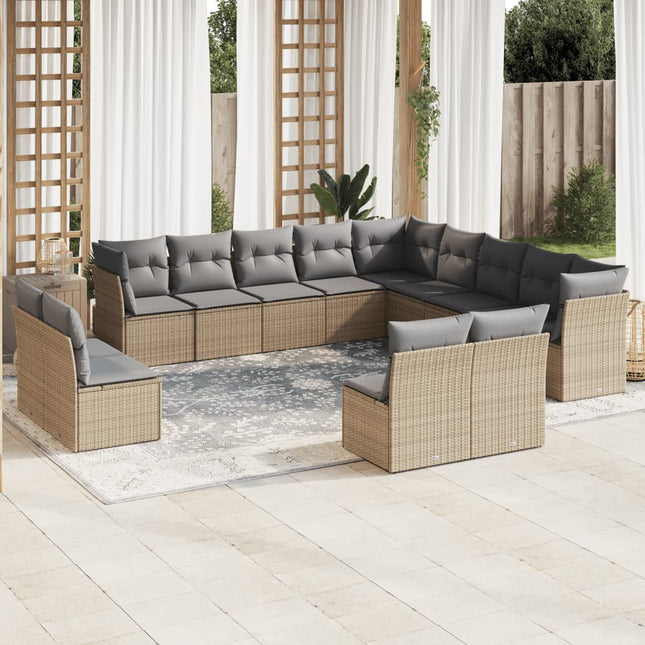 13-Delige Loungeset Met Kussens Poly Rattan Beige