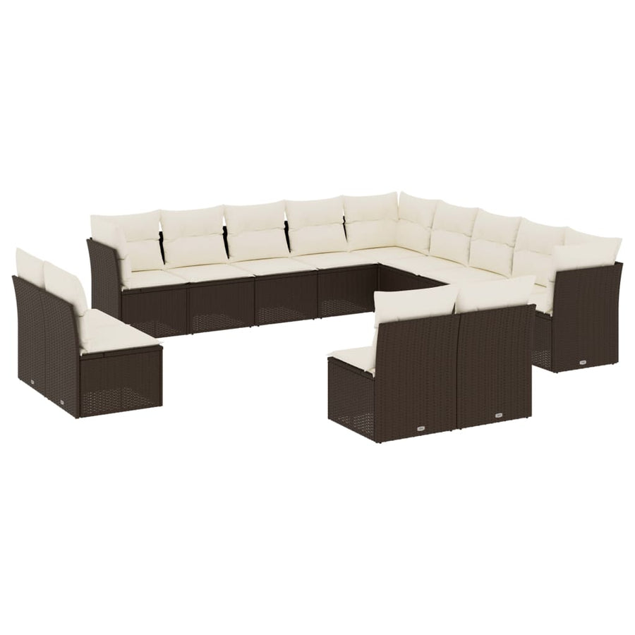 13-delige Loungeset met kussens poly rattan bruin Bruin en crème