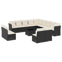 14-delige Loungeset met kussens poly rattan zwart Zwart en crème Met tafel