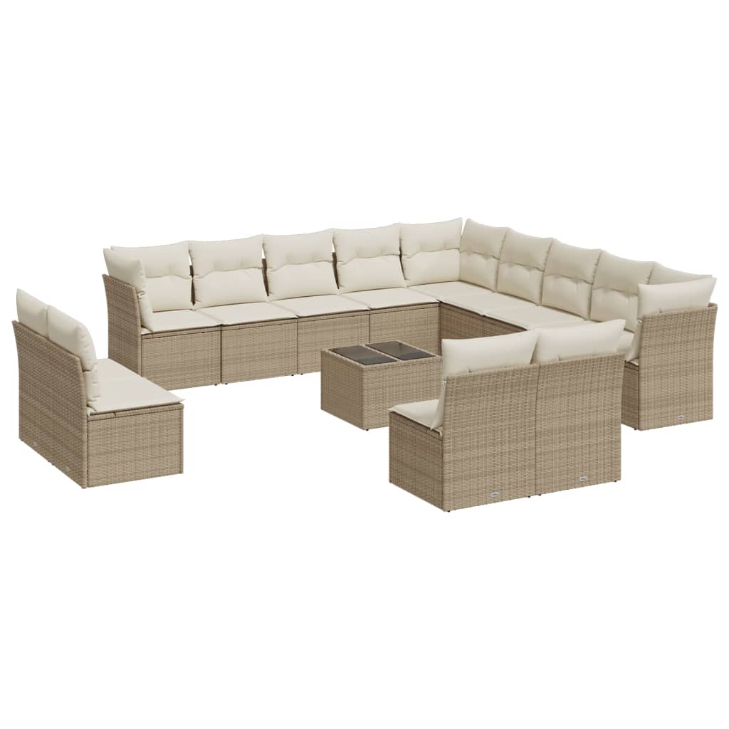 14-Delige Loungeset Met Kussens Poly Rattan Beige