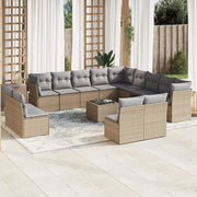 14-piece Lounge Set with Cushions Poly Rattan Beige