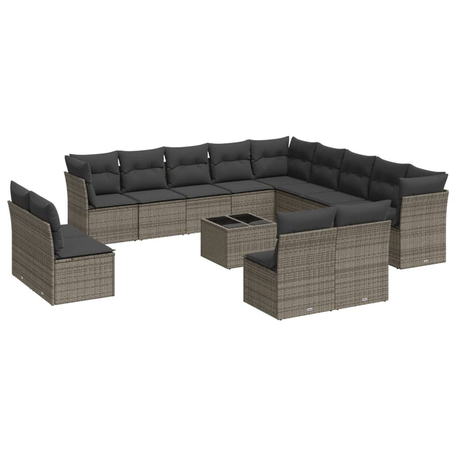 14-Delige Loungeset Met Kussens Poly Rattan Grijs