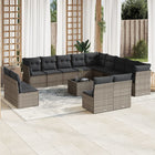 14-piece Lounge Set with Cushions poly rattan grey