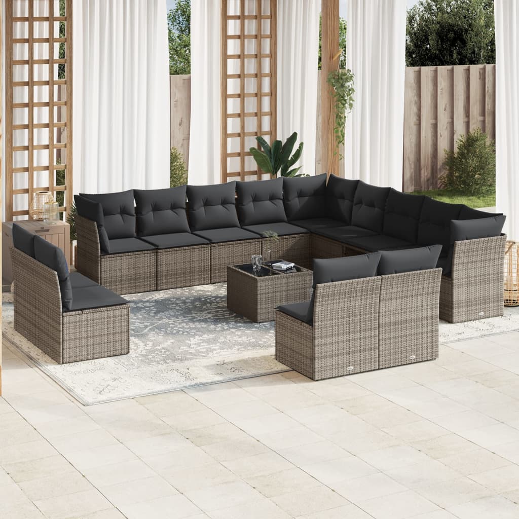 14-Delige Loungeset Met Kussens Poly Rattan Grijs