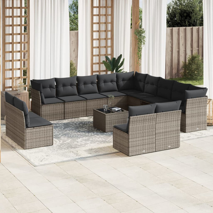 14-Delige Loungeset Met Kussens Poly Rattan Grijs