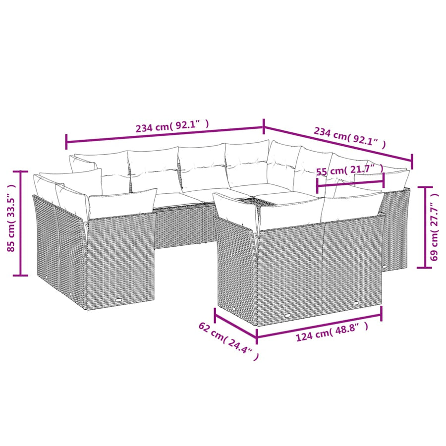 -Delige Loungeset Met Kussens Poly Rattan