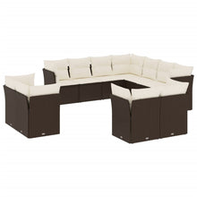 11-delige Loungeset met kussens poly rattan bruin Bruin en crème