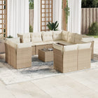 12-piece lounge set with cushions poly rattan beige