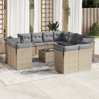 12-piece lounge set with cushions poly rattan beige