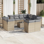 12-piece lounge set with cushions poly rattan beige