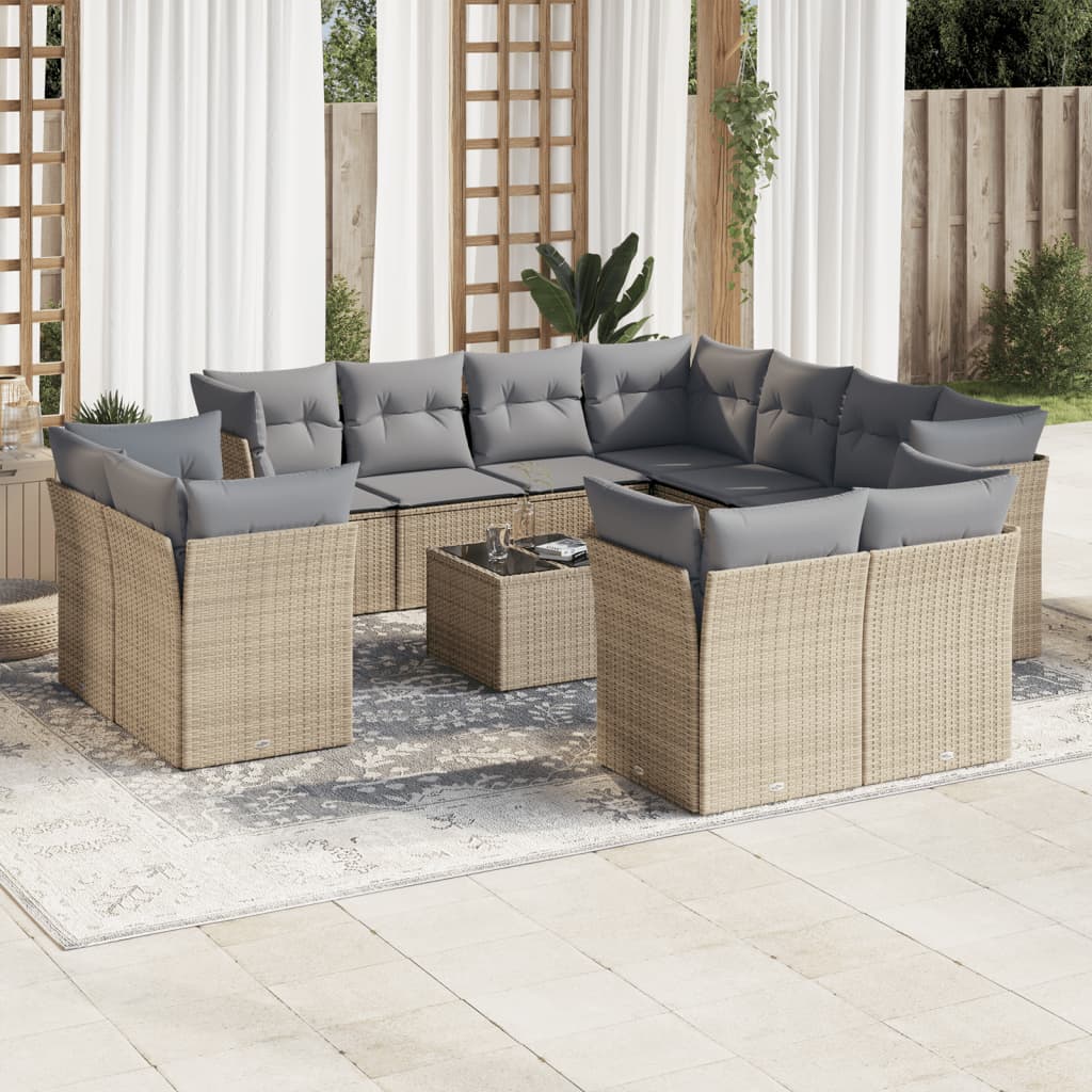 12-Delige Loungeset Met Kussens Poly Rattan Beige