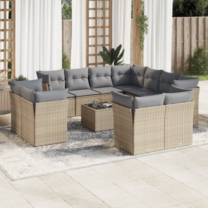 12-Delige Loungeset Met Kussens Poly Rattan Beige