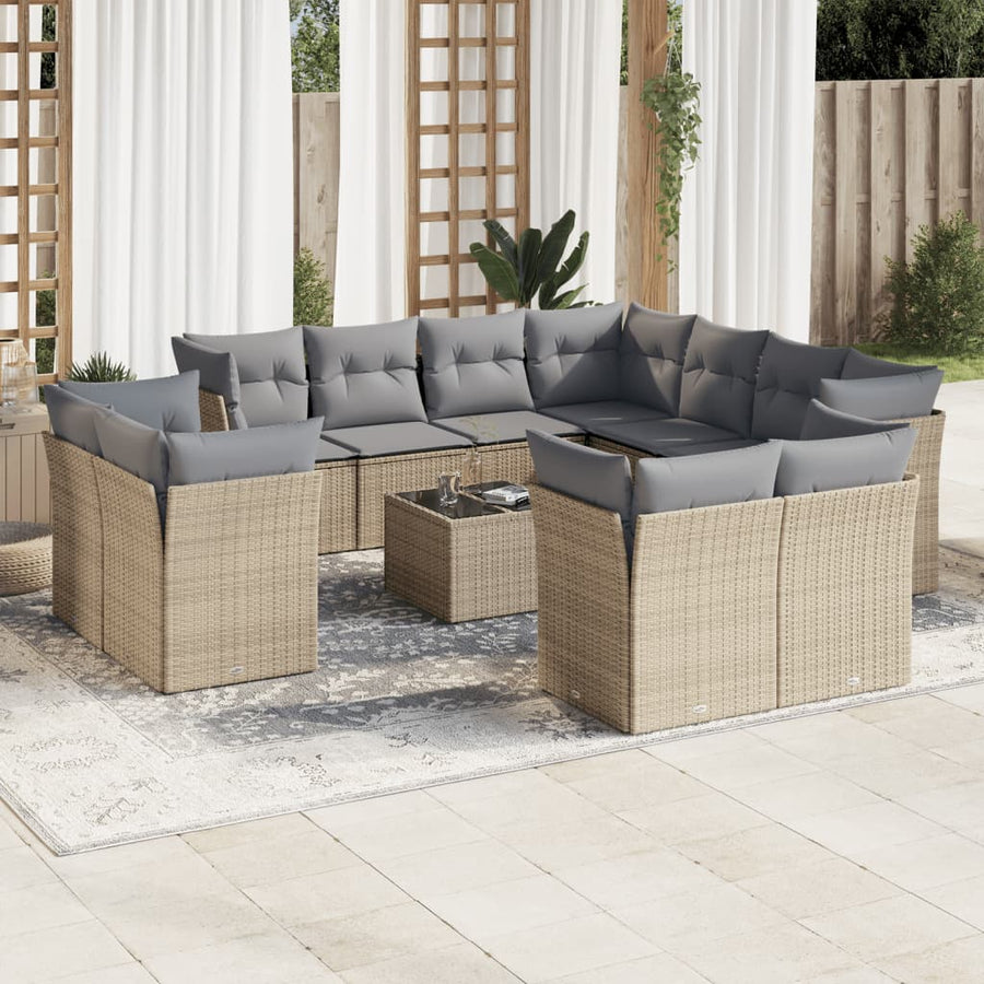 12-Delige Loungeset Met Kussens Poly Rattan Beige