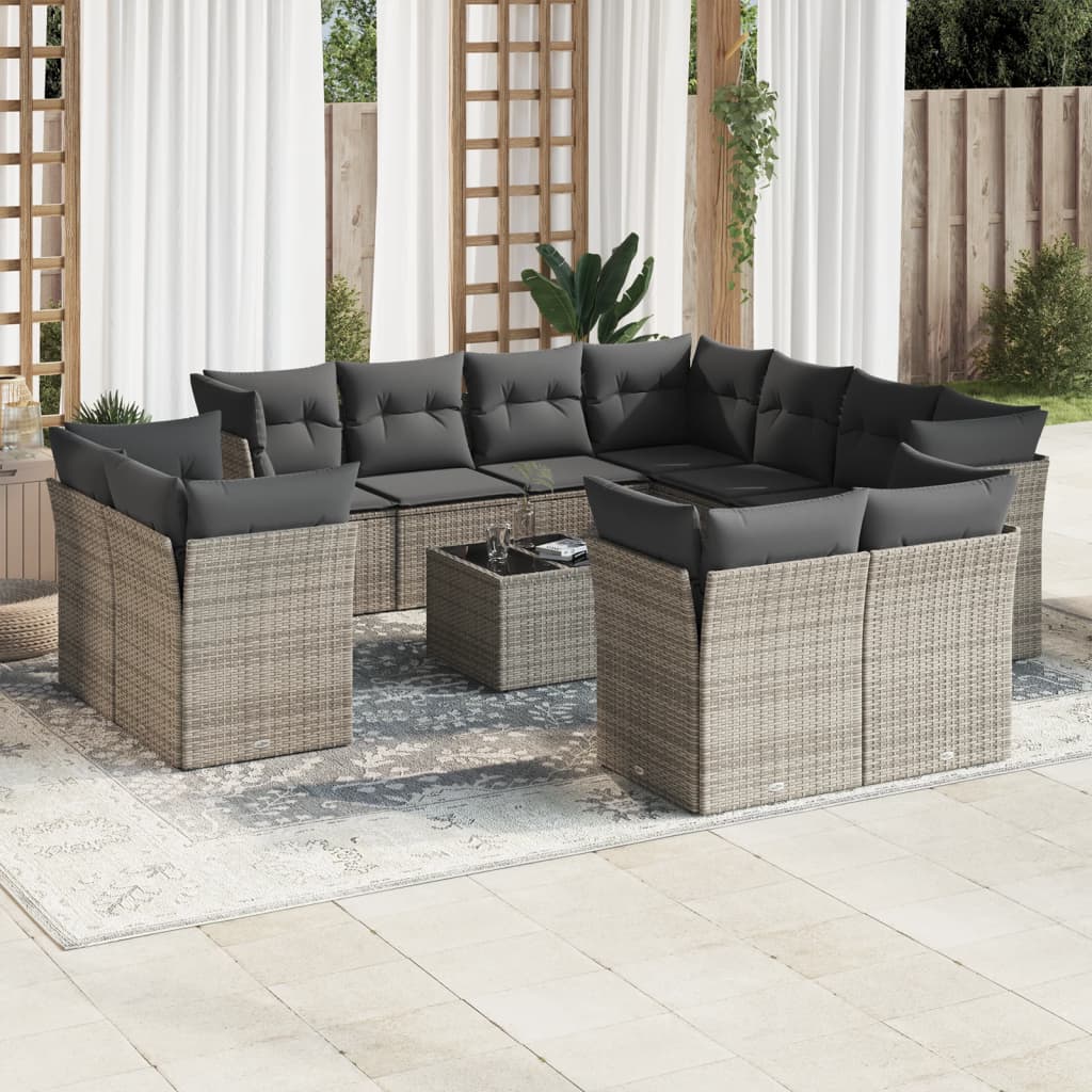 12-Delige Loungeset Met Kussens Poly Rattan Grijs