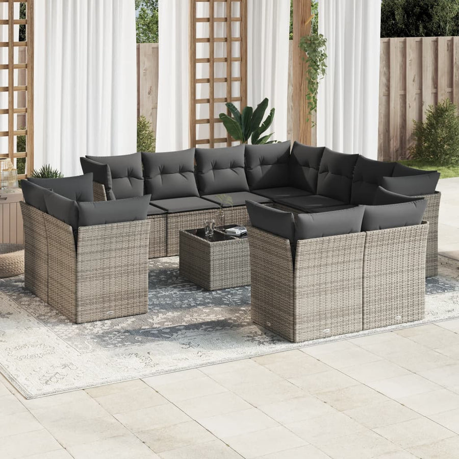 12-Delige Loungeset Met Kussens Poly Rattan Grijs