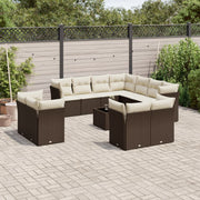 Loungeset poly rattan 12-delig bruin