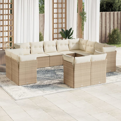 12-Delige Loungeset Met Kussens Poly Rattan Beige