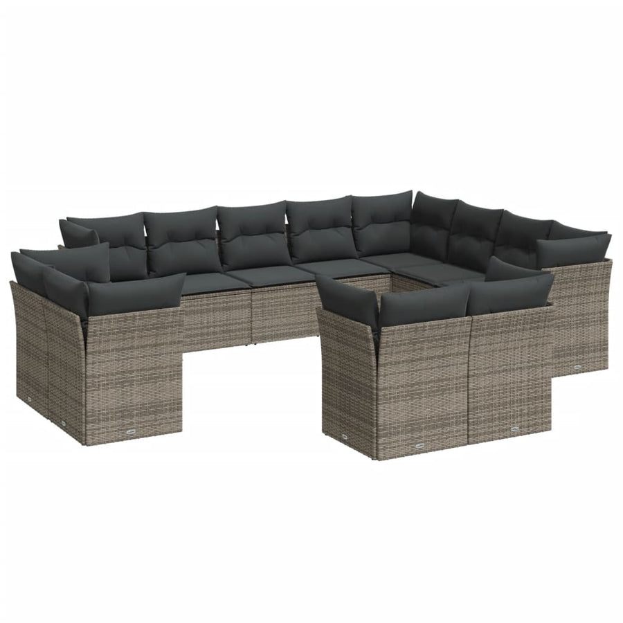 12-Delige Loungeset Met Kussens Poly Rattan Grijs