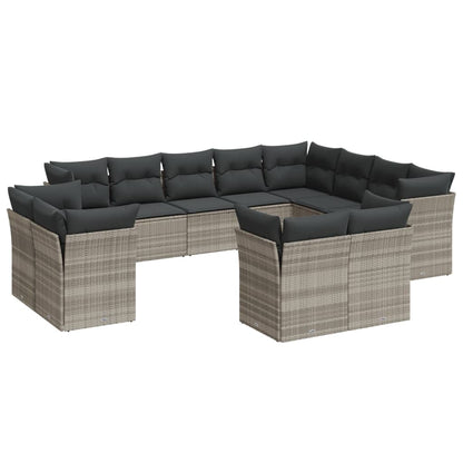 12-delige Loungeset met kussens poly rattan lichtgrijs