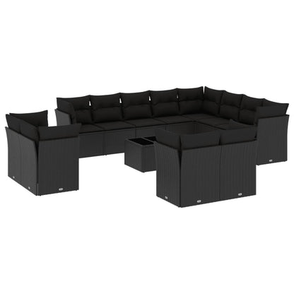 13-Delige Loungeset Met Kussens Poly Rattan Zwart
