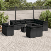 13-piece Lounge Set with Cushions, poly rattan black
