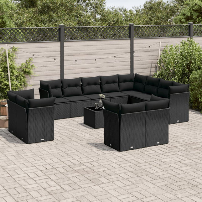 13-Delige Loungeset Met Kussens Poly Rattan Zwart