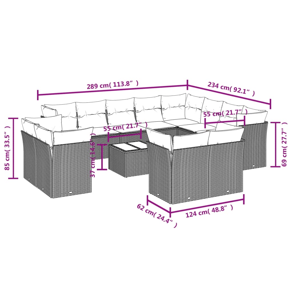 13-Delige Loungeset Met Kussens Poly Rattan Zwart