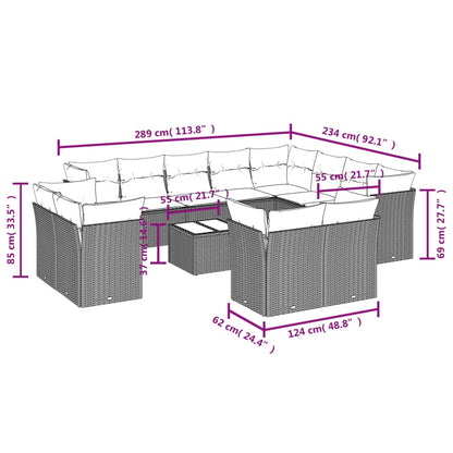 13-Delige Loungeset Met Kussens Poly Rattan Zwart