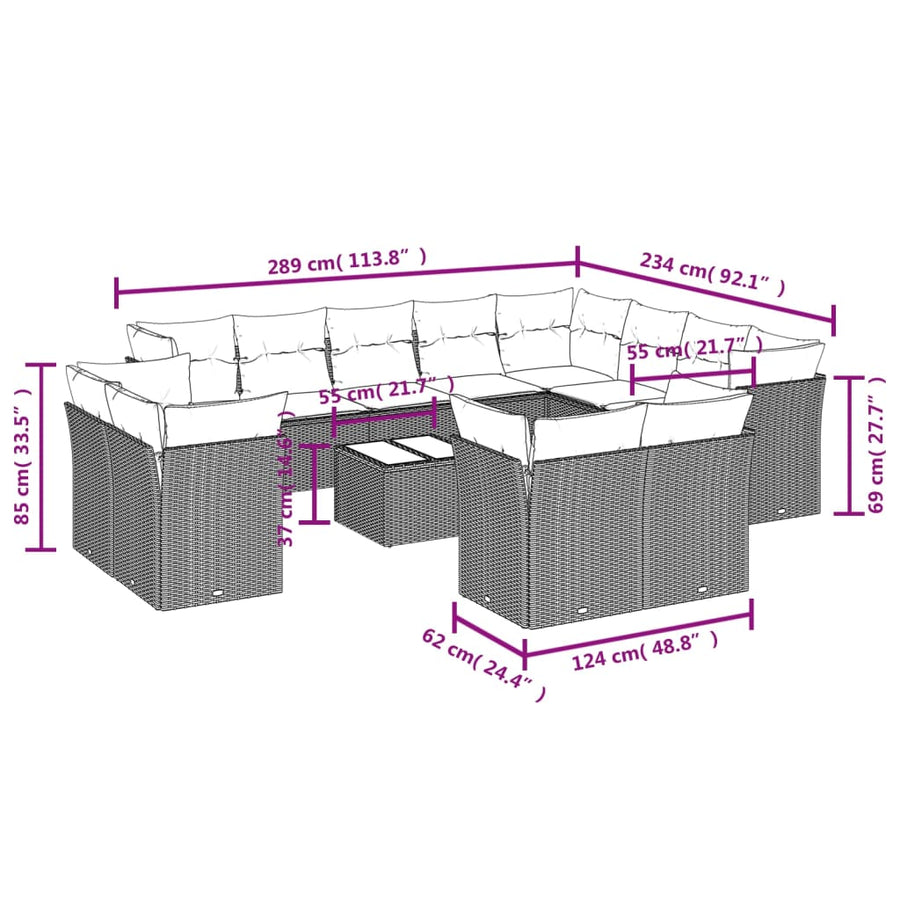 13-Delige Loungeset Met Kussens Poly Rattan Zwart