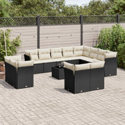 13-piece Lounge Set with Cushions, poly rattan black
