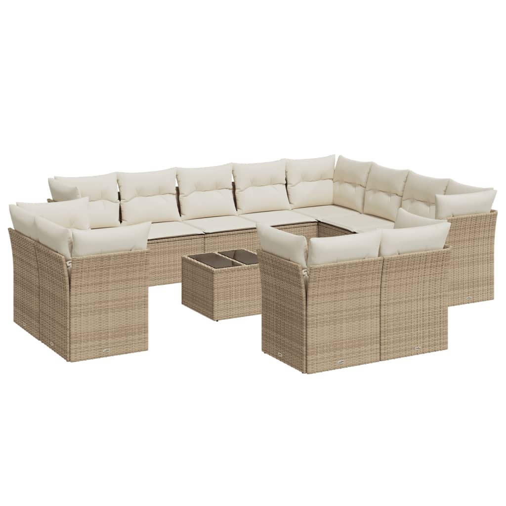 13-Delige Loungeset Met Kussens Poly Rattan Beige