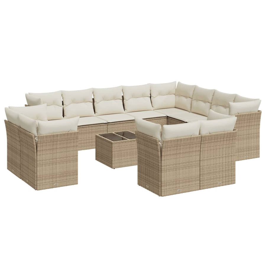 13-Delige Loungeset Met Kussens Poly Rattan Beige