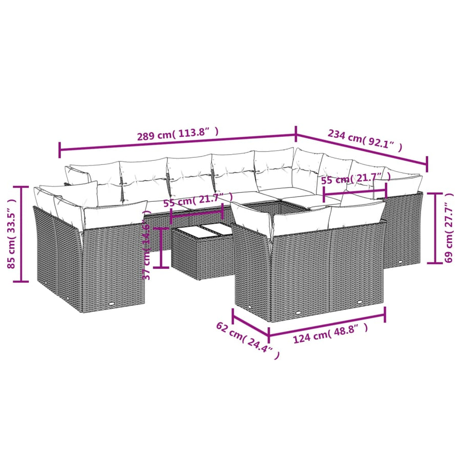 13-Delige Loungeset Met Kussens Poly Rattan Beige