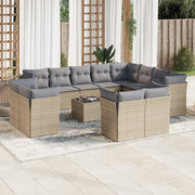 13-piece Lounge Set with cushions poly rattan beige