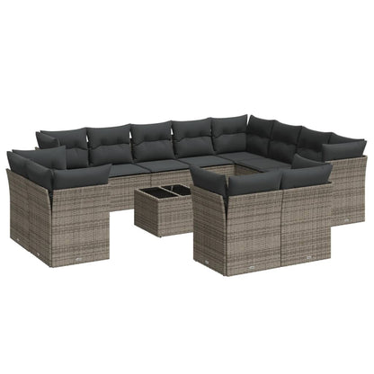 13-Delige Loungeset Met Kussens Poly Rattan Grijs