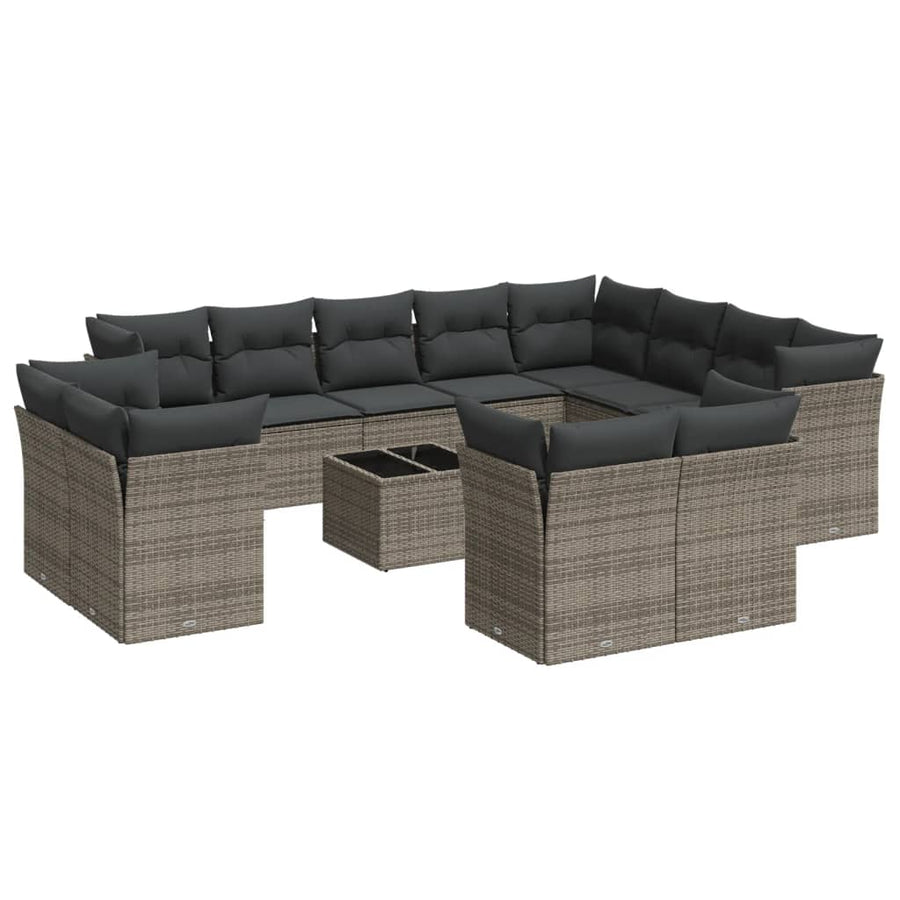 13-Delige Loungeset Met Kussens Poly Rattan Grijs