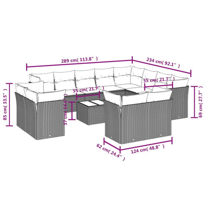 13-delige Loungeset met kussens poly rattan lichtgrijs