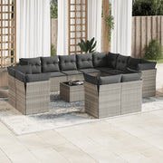 13-piece Loungeset with cushions poly rattan light grey