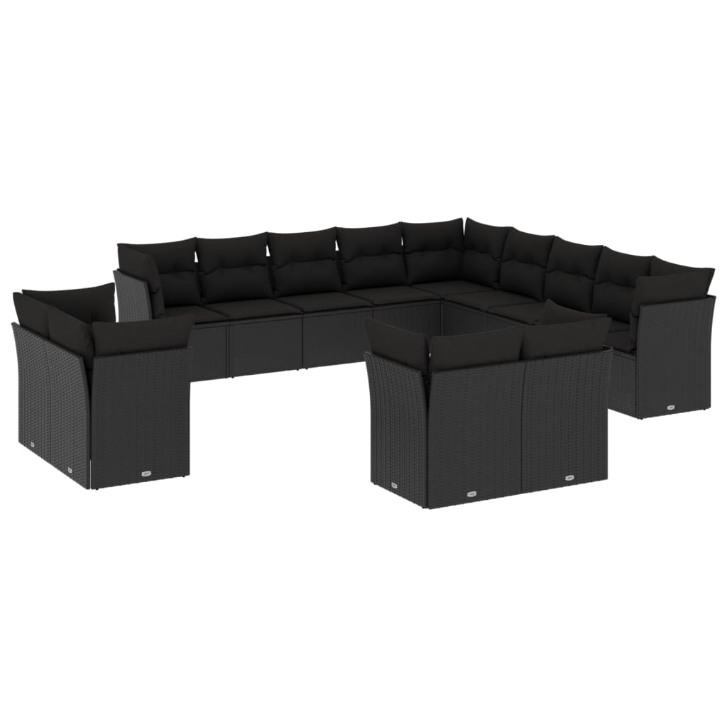 13-Delige Loungeset Met Kussens Poly Rattan Zwart