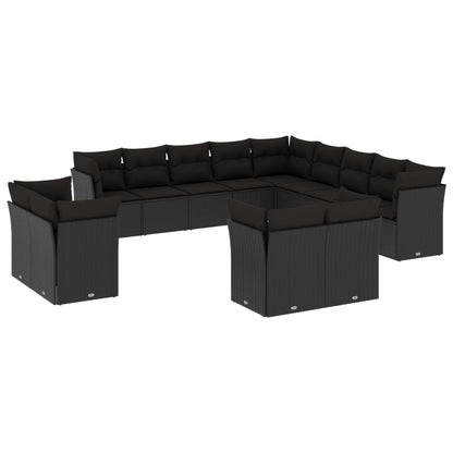 13-Delige Loungeset Met Kussens Poly Rattan Zwart
