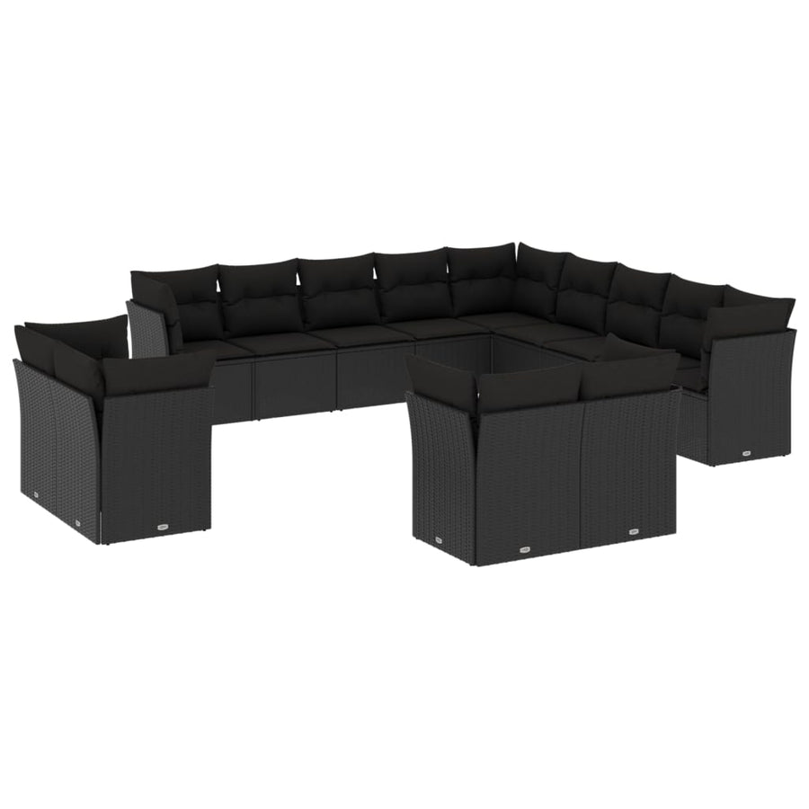 13-Delige Loungeset Met Kussens Poly Rattan Zwart